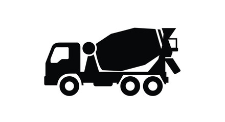 Fototapeta premium Simple black silhouette of a concrete mixer truck on a white background