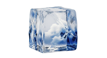 Fototapeta premium Ice Cube Reflecting Sky and Mountains