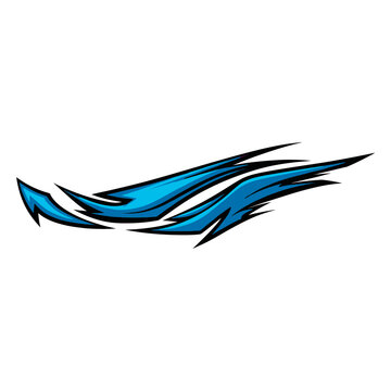 Blue flame graphic element on white background.