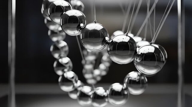 Newton's cradle metal balls pendulum motion.