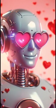 Cute Robot in Heart Sunglasses, Valentine&rsquo;s Day AI Love Concept