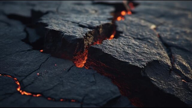 Dark Stone Surface with Subtle Glowing Molten Cracks and Lava Texture
