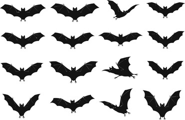 Fototapeta premium Flying bat silhouette collection with different wing positions for halloween horror design vector illustration
