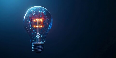A glowing light bulb filled with a complex network of digital circuitry and vibrant data streams