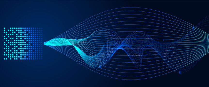 Big data visualization. Dynamic array of information. Data sorting process. Big data stream futuristic infographic. Complex big data connection or abstract futuristic technology