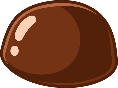 A simple, shiny, brown, bean-shaped candy with two light-colored highlights