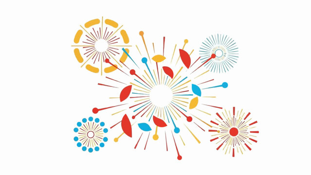 Abstract bursts of color and shape emanate from central points