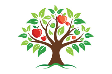 Obraz premium Vector illustration of a flowering tree with green leaves and branches in a natural spring garden style