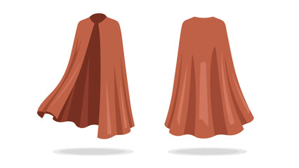 Dynamic illustration of an earthy reddish-brown cape, front and rear views, displaying flowing fabric and sleek design ideal for fashion or