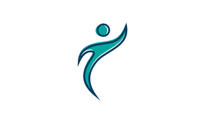Obraz premium A modern, abstract logo of a stylized human figure in a dynamic, upward-reaching pose.