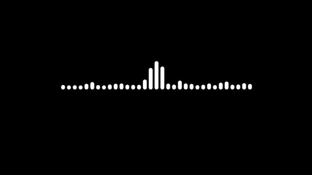 Sound wave audio spectrum loop animation, white digital frequency equalizer, modern music visualization for dj visuals, podcast media, broadcast on black background. 4k video