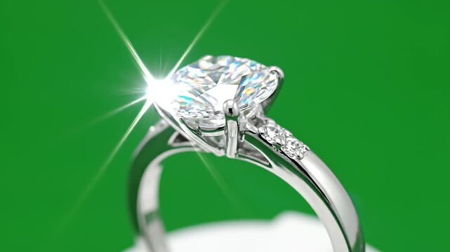 Realistic 3D Rotating Diamond Engagement Ring Green Screen
