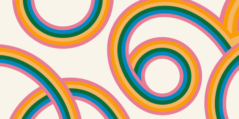 Colorful swirling lines create a retro inspired abstract background pattern