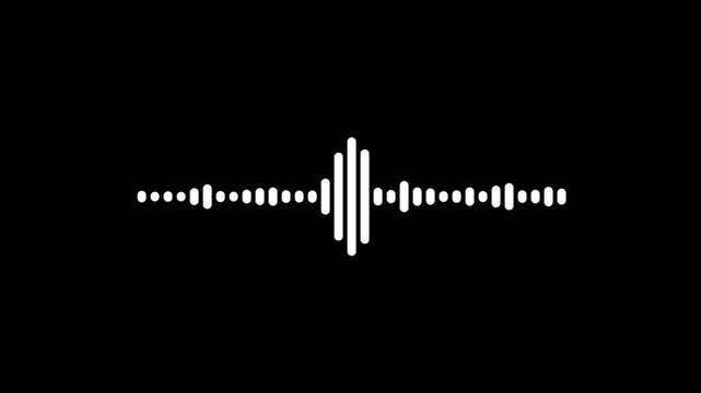 White audio waveform sound wave animation, dynamic frequency spectrum loop, professional sound visualization for music production, voice over, streaming on black background. 4k loop animation