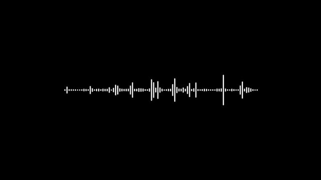 White digital audio waveform animation, smooth sound wave spectrum loop, cinematic music visualizer for streaming, podcast, broadcast on black background. 4k loop animation