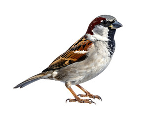 Fototapeta premium Sparrow bird isolated on transparent background detailed feather texture
