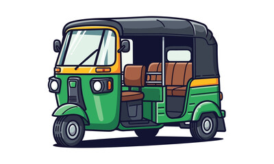 Colorful auto rickshaw vector illustration on plain white background