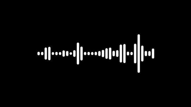 Sound wave audio spectrum animation, minimalist white frequency waveform, rhythmic music beats visualizer for dj, podcast branding, voice over projects on black background. 4k loop animation