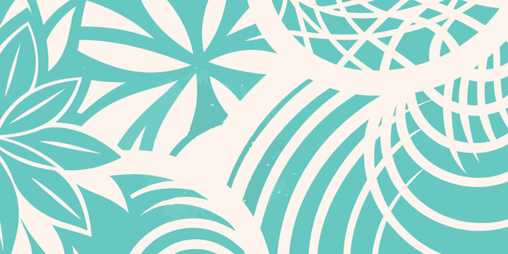 Abstract teal floral and wave pattern on a white background