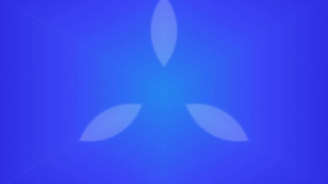 A vibrant blue background with a subtle, glowing, three-petal flower or starburst in the center, creating a sense of gentle energy and modern design