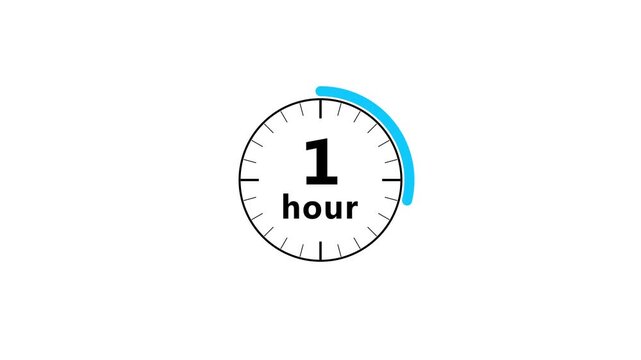 2 Hours timer clock animation. Circle countdown timer animation from 2 to 0 hours. Stopwatch timer clock animation.