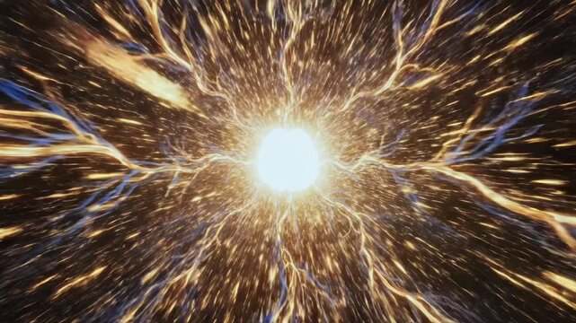 Neural sparks illuminate, Radiant neural fibers converge to depict abstract cerebral form, Electrified neural filaments burst outward creating vivid mental network in cosmic depths