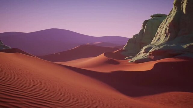 Static Desert Serenity A locked camera shot capturing the tranquil and timeless beauty of an abstract desert environment, designed for a meditative and seamless experience.
