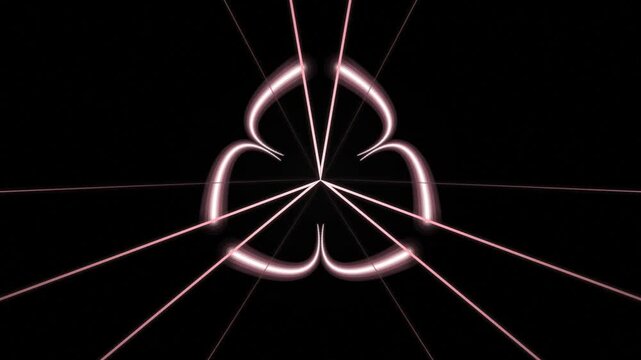 Abstract glowing pink radial lines forming a triangular shape against a black background, creating a sense of motion and ethereal beauty, suitable for digital art and design projects
