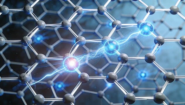 Nanotechnology, atomic structure, molecular bonds, energy transfer abstract visualization nanotechnology.