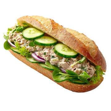 Long sub sandwich with creamy tuna salad