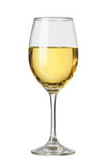 Clear wine glass filled with pale yellow liquid (1)