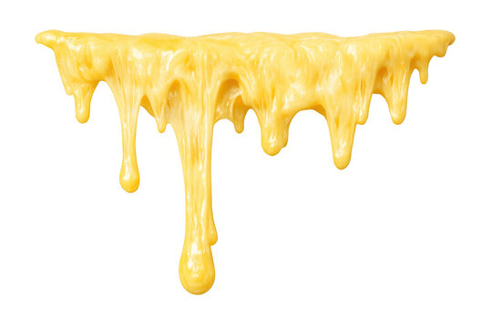 Melted yellow cheese dripping, stretching, and flowing. Delicious dairy food element for cooking and fast food concepts