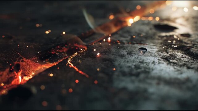 Burning Metal Edge with Glowing Heat Lines and Intense Flames

