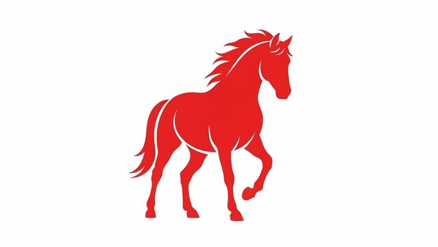 Red Horse Silhouette Galloping Forward on White Background.