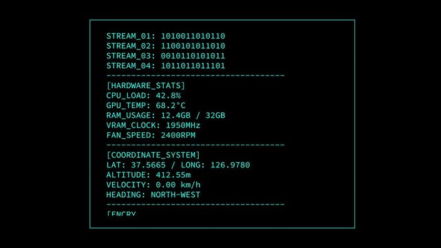 Mint colored futuristic HUD typing code 4k 30fps motion graphic animation