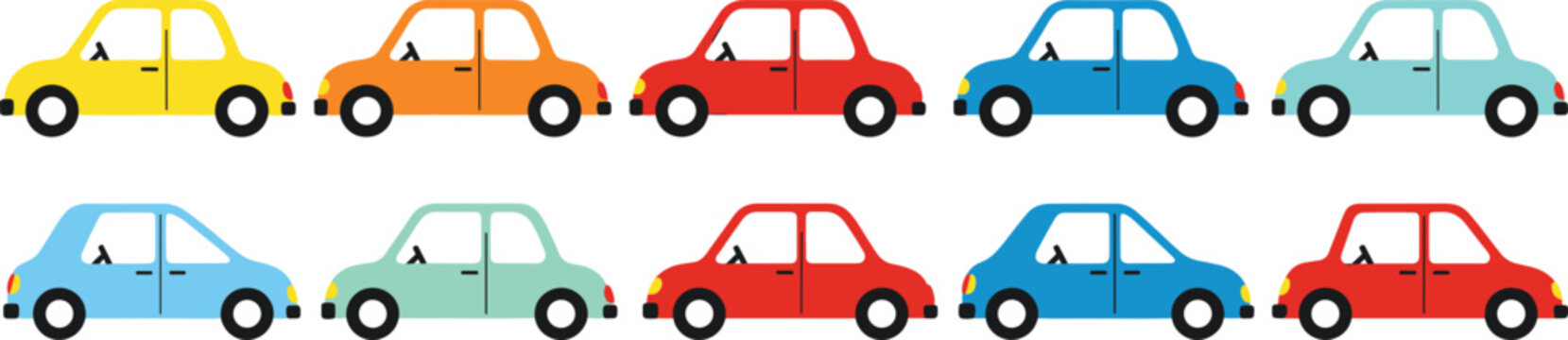 Colorful small car icon collection with cute compact vehicles in different colors vector illustration