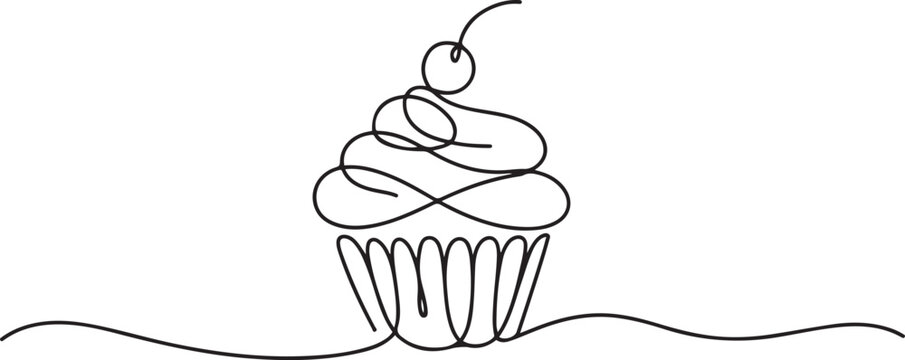 Cup cake continuous one line drawing. Muffin single line art illustration. one line Art icon drawing