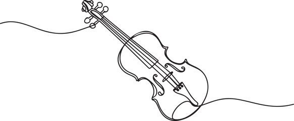 Violin continuous one line drawing. Classic violin music instrument single line art illustration. one line Art icon drawing © jinnatun