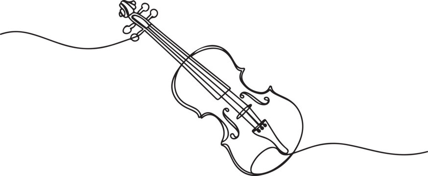 Violin continuous one line drawing. Classic violin music instrument single line art illustration. one line Art icon drawing