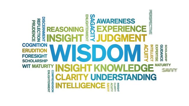Wisdom animated word cloud-text design animation tag kinetic typography seamless loop.