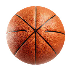 Close-up of a basketball, top view.  Leather, orange, black lines radiate from the center.  Perfect sphere
