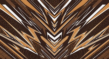 A vibrant abstract design with sharp geometric forms and subtle tribal-inspired lines in earthy brown, dark brown, and contrasting white. Perfect for contemporary graphic needs.