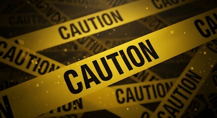 Multiple overlapping yellow caution tapes with the word 'CAUTION' in black letters, creating a warning background. Ideal for safety, danger
