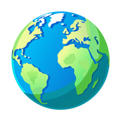 Fototapeta premium Vibrant Cartoon Globe Illustrating Earth's Continents in Bright Blue Oceans and Green Landmasses for Educational Use