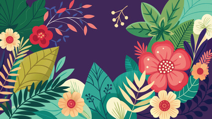 Obraz premium A vibrant floral arrangement with colorful flowers and leaves on a purple background