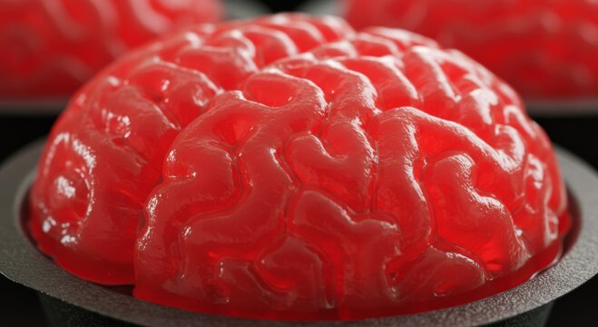 Red Gelatin Brain Model in Dark Container