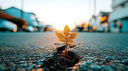Resilient Seedling Breaking Through Asphalt
