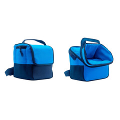 Two Blue Lunch Boxes One Open One Closed cooler bag isolated on a transparent background