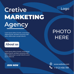 Creative marketing agency flyer with modern blue layout professional promotional design for branding and business growth