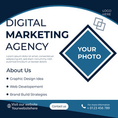 Obraz premium Digital marketing agency flyer with modern blue layout professional design for branding web services and promotion
